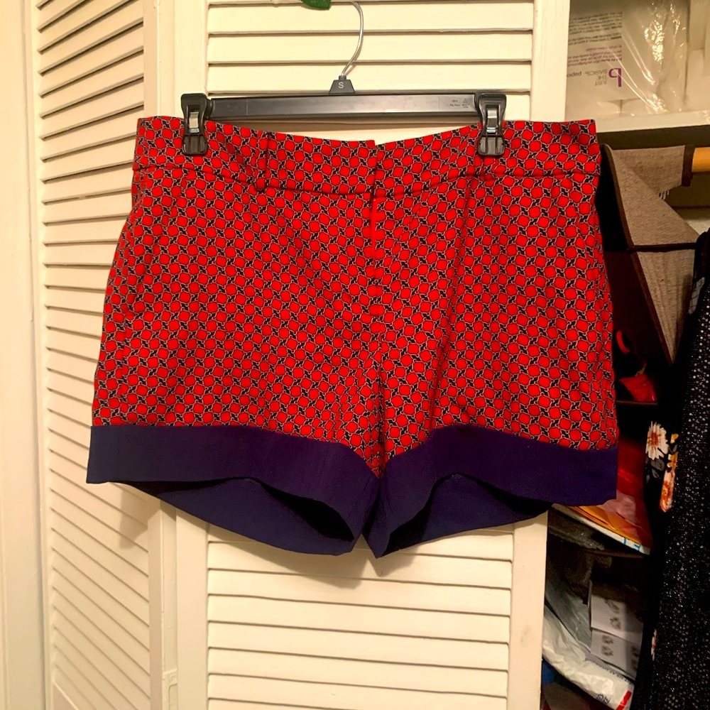 Ann Taylor Silk Print Shorts 10 Red Navy Preppy